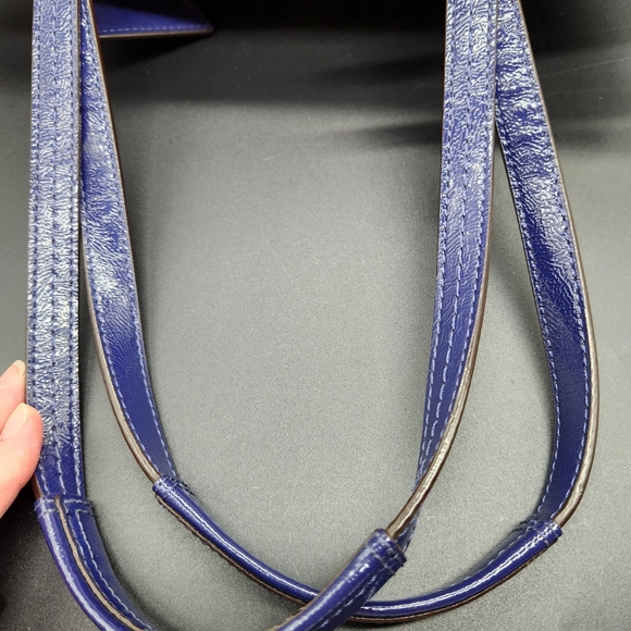 Gently Used Coach Signature Stripe Ikat Print Canvas Royal Blue Trimmed Tote Bag - Picture 9 of 16